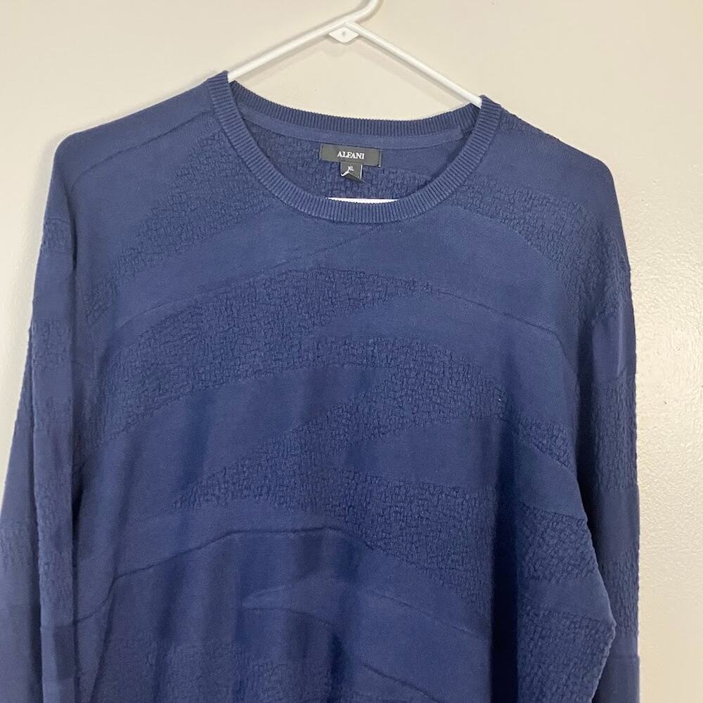 ALFANI Textured Crew Neck Long Sleeve Cotton Sweater Navy Blue Mens Size XL